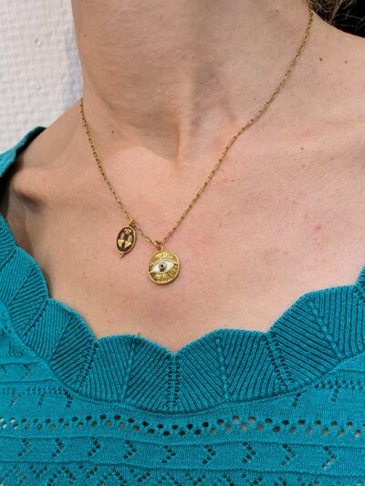 Collier oeil de protection / coeurs ex-voto en émail