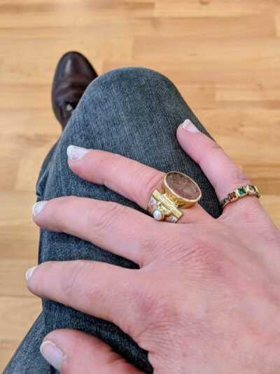 Bague Ethnique Quartz rose/perles nacrées