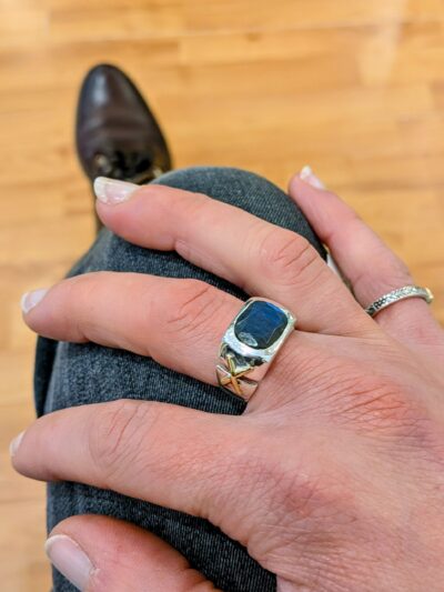 Bague croix et argent Labradorite