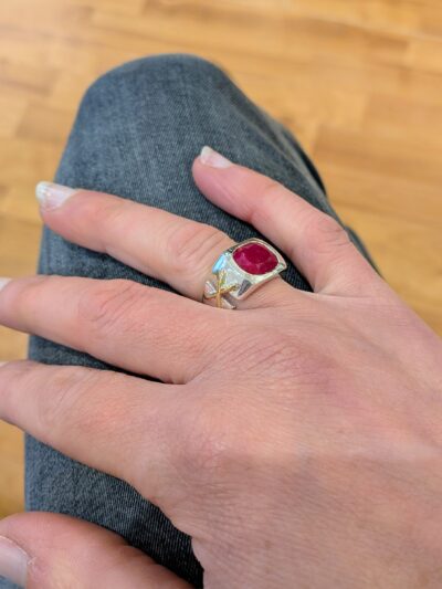 Bague croix et Argent Rubis