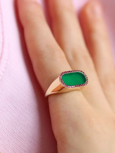 Bague arrondie onyx vert