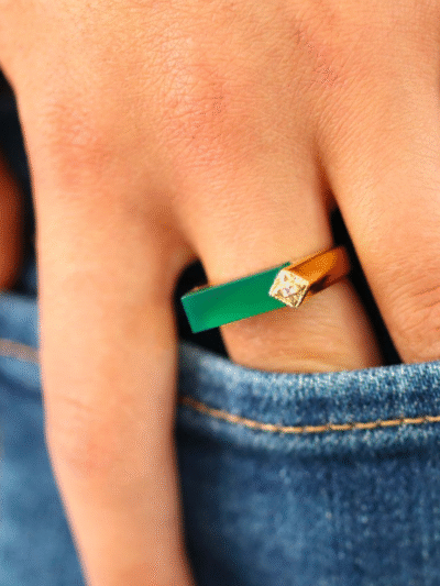 Bague rectangle Art déco Onyx vert