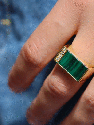 Bague rectangulaire Malachite