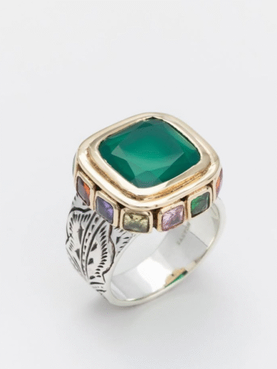 Bague carrée Onyx vert/oxydes teintés