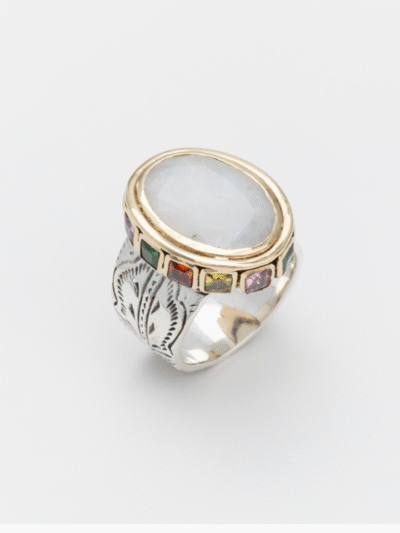 Bague Ovale Pierre de Lune/oxydes teintés