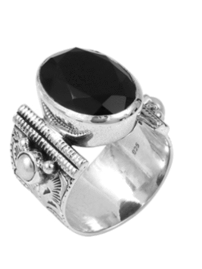 Bague Argent Ethnique Onyx Noir