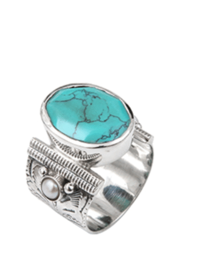 Bague Argent Ethnique Turquoise