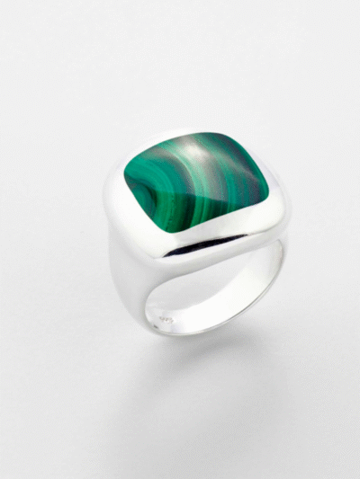 Bague carrée Argent 925 en Malachite