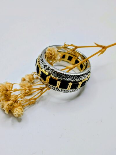 Bague en argent massif et onyx noir