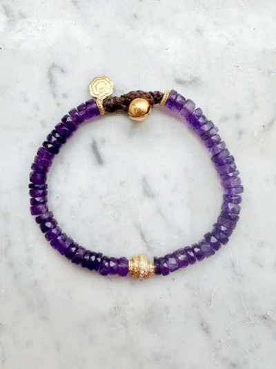 Bracelet en améthyste, cylindre en vermeil et zirconium Fait main en Italie Boutique de créateurs au Touquet