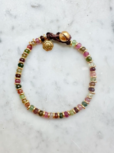 Bracelet de 17 cm en tourmaline multicolores et vermeil, travail fait main en sicile