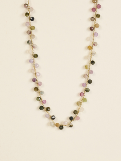 collier multi Tourmaline et chaine en laiton dorée à 2 microns d'or, fabrication artisanale Nîmoise