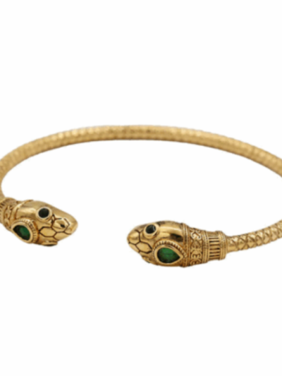 Bracelet jonc serpent double têtes en agate verte