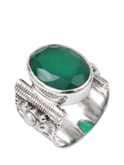 Bague Argent Ethnique Onyx vert