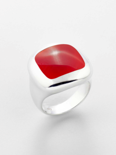 Bague carrée Argent 925 Agate rouge