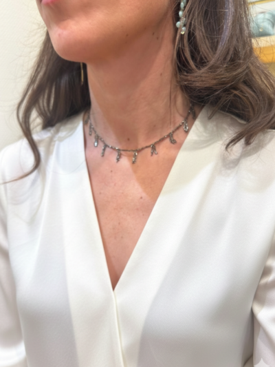 Collier mini franges en Ruthénium