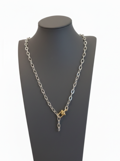 bracelet collier maille couleur argent et mousqueton doré