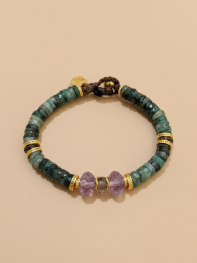 Bracelet en émeraude et améthyste