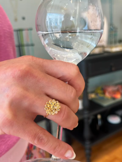 Bague fleur en diamants Polki