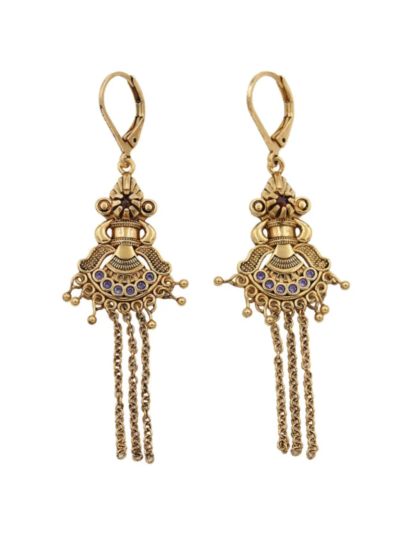 oucles d'oreille en laiton bain d'or et pierres naturelles Dimensions : 6 / 1.5 cm. Inspiration orientale d'une création artisanale Parisienne.