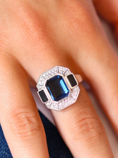 New bague Art déco Quartz bleu
